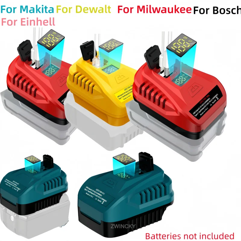 

Новый адаптер 100 Вт для преобразователей литий-ионных аккумуляторов Makita/Dewalt/Milwaukee/Einhell 18 В со светодиодным дисплеем и портом Type-C