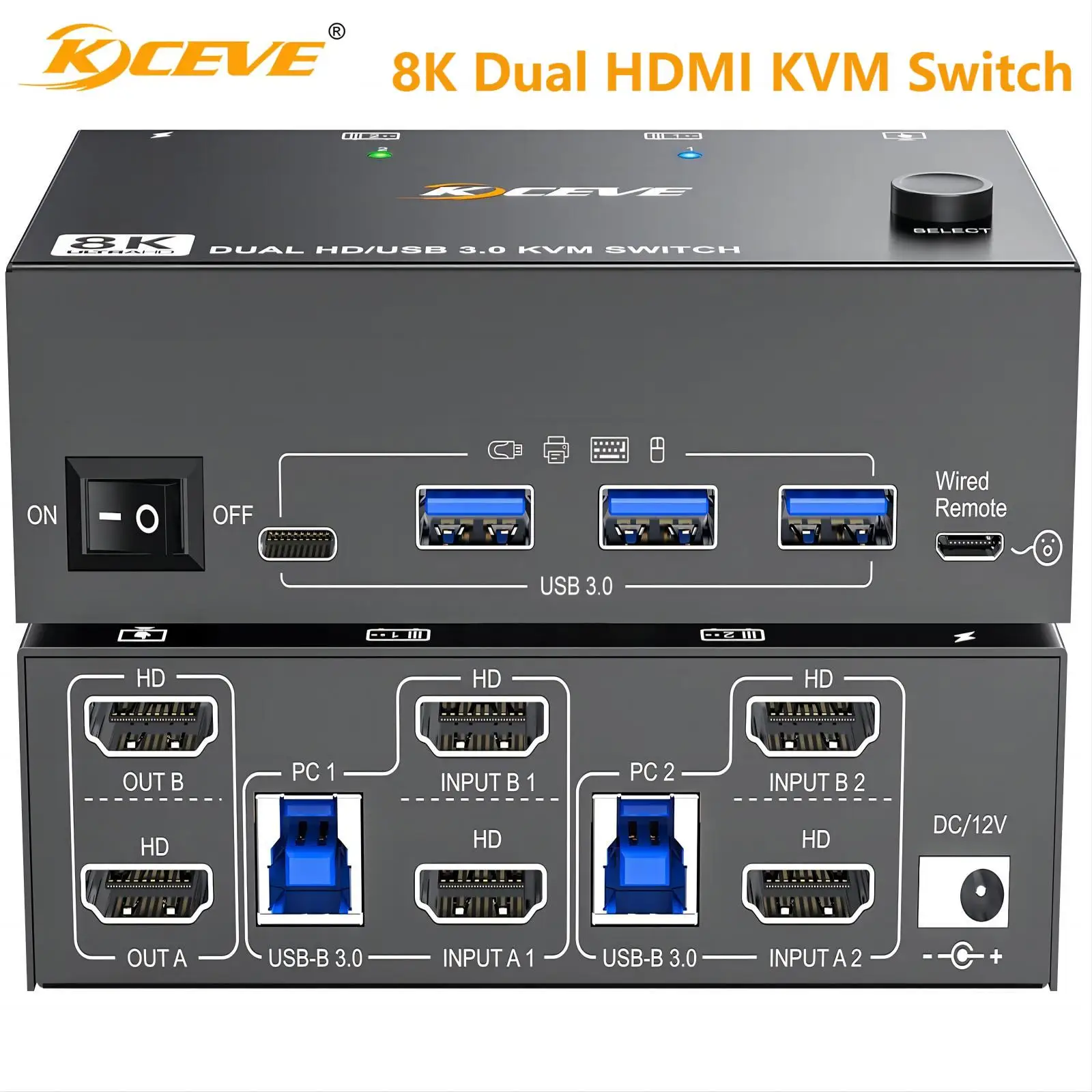 

8K HDMI KVM Switch 2 Monitors 2 Computers 8K@60Hz 4K@144Hz,Dual Monitor KVM Switch with 4 USB 3.0 Hub for Keyboard Mouse Printer