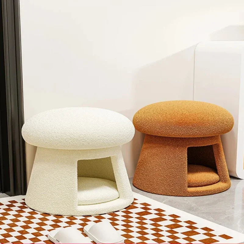 Creative Cat Nest Shoe Bench, Cream Style Mushroom Low Stool, Decorative Entryway Storage Seat, Functional Home Accent