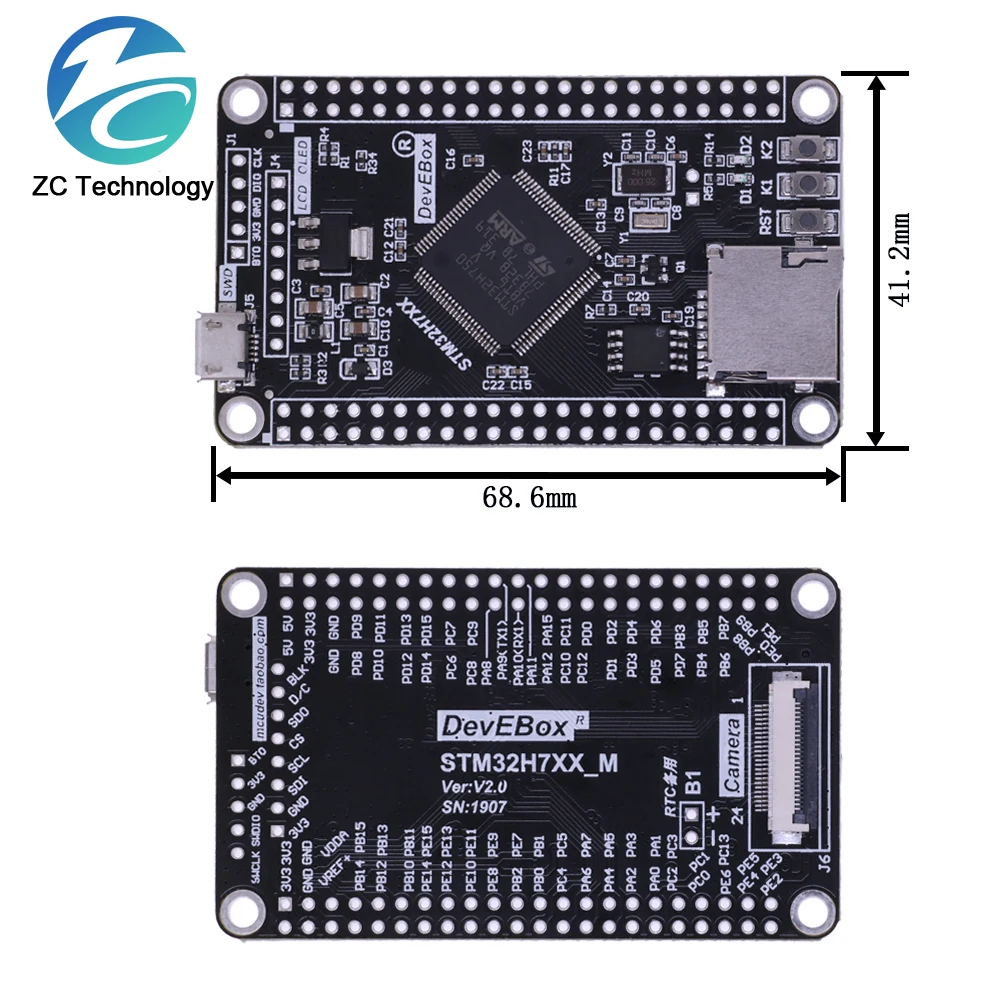 Imagem -04 - Placa Sistema Tft Desenvolvimento Interface m7 Núcleo Board Cabo Usb Stm32h750vbt6 Stm32h743vit6 Stm32h7