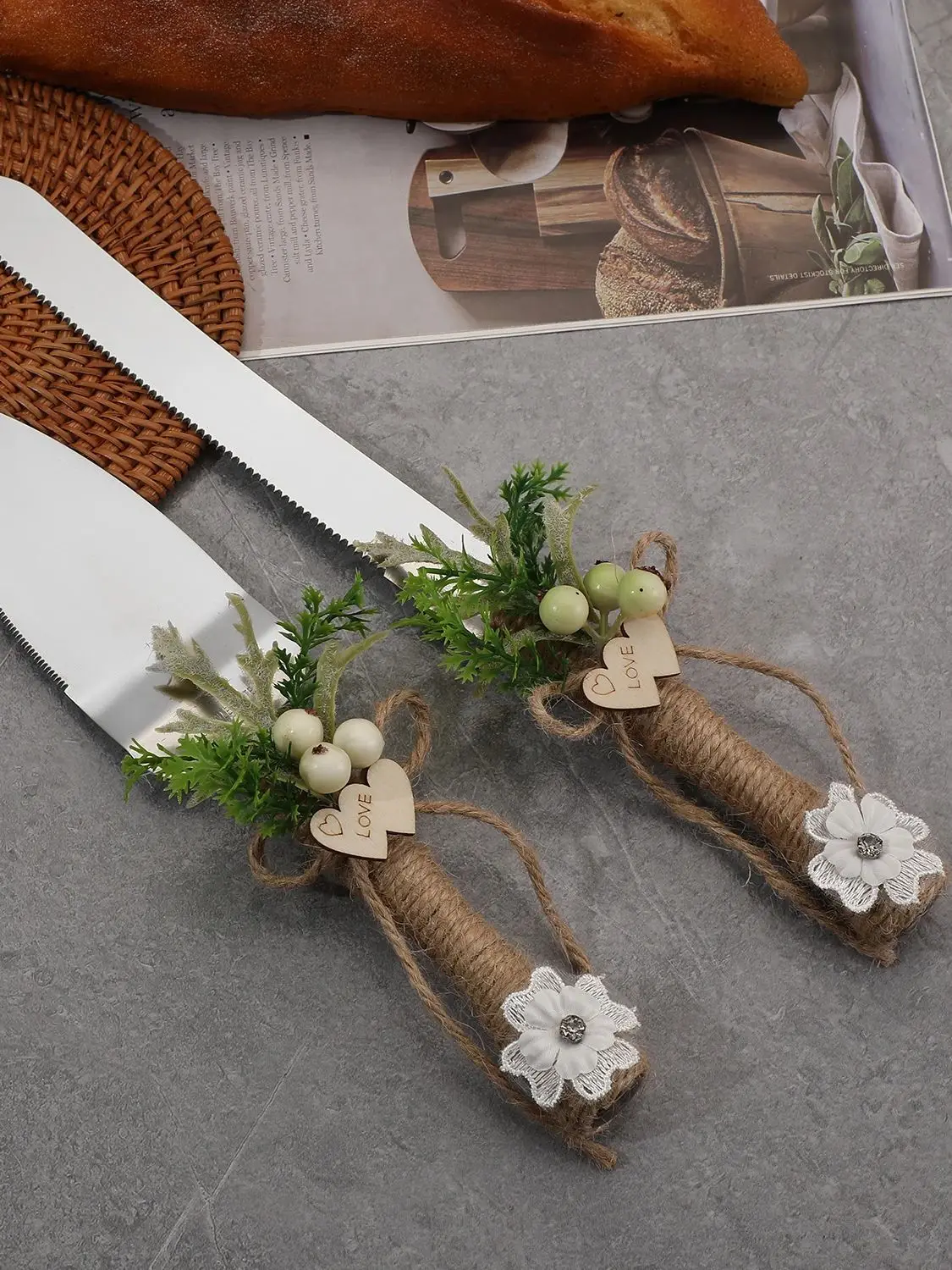 موري اليدوية حبل القنب الحب رقائق الخشب كعكة الزفاف أدوات الخبز الزفاف تذكارية بوتيك هدية مربع #6