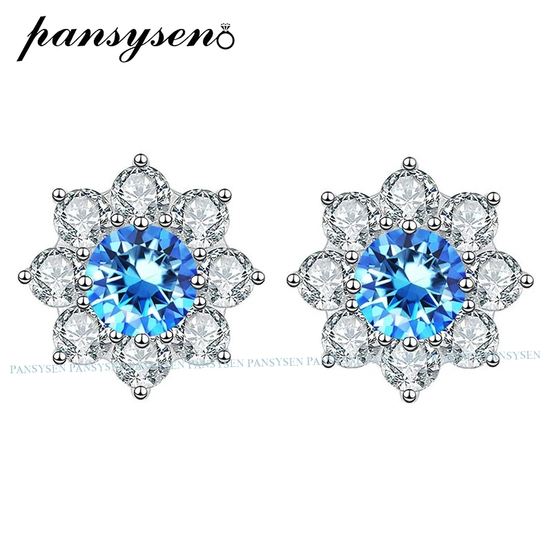 

PANSYSEN 0.5/1CT Flower Shape Moissanite Stud Earrings for Women 925 Sterling Silver Plated 18K White Gold Wedding Party Jewelry