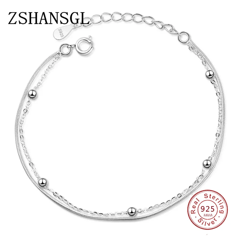 New Double-deck Bracelet & Bangle Adjustable Mujer Charm 925 Sterling Silver Bracelet For Women Bridal Wedding Jewelry