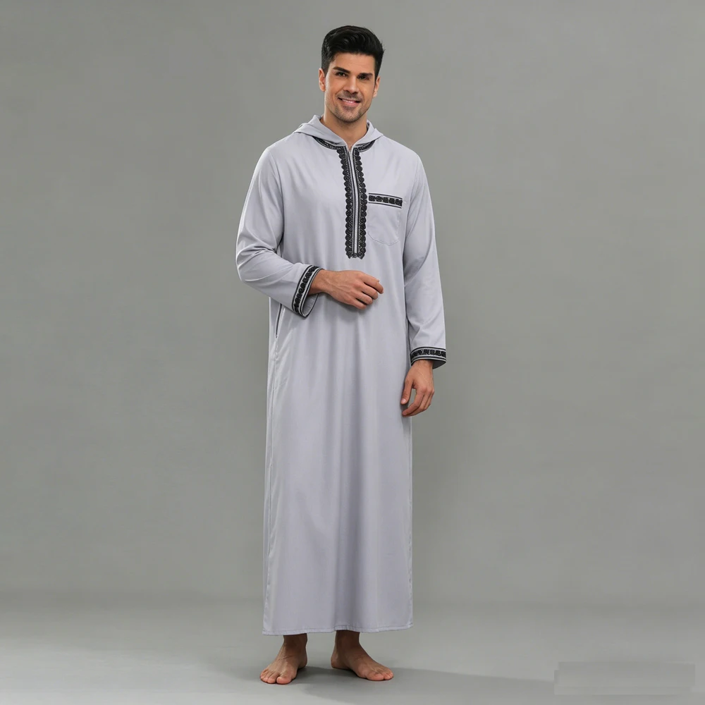 

Men Hooded Robe Pocket Muslim Abaya Jubba Thobe Moroccan Daffah Dishdasha Djellaba Islam Clothing Arabic Traditional Casual
