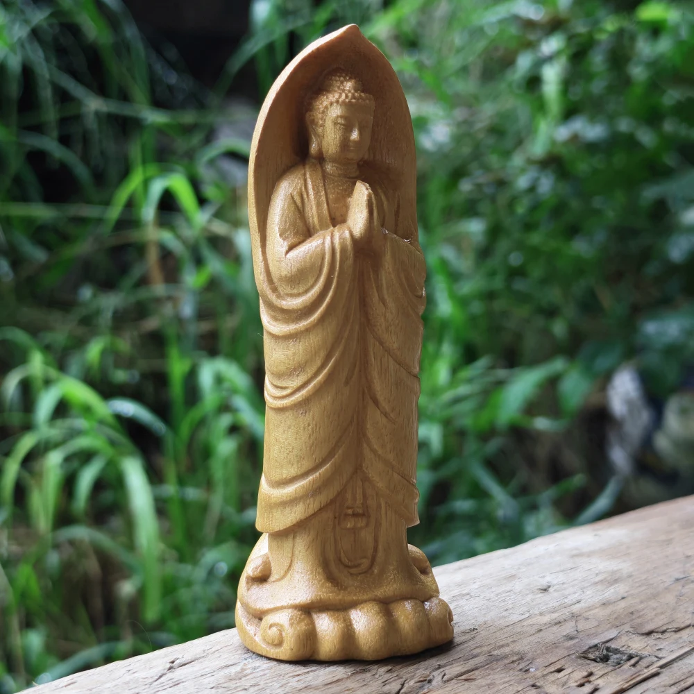 3.8 Inch Hand-Carved Wooden Buddha Statue Ornament Traditional Style, Zen Style Suitable for Office, Fireplace, Tabletop Decorations, Indoor Decorations, New Year Gifts, Birthday Gifts, Housewarming Gifts, Holiday Decorations