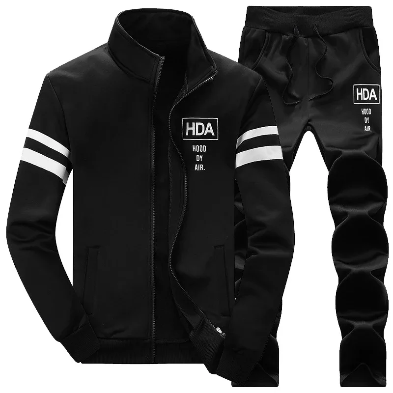 2023 New Men\'s Tracksuit Fleece Jacket and Sweatpants 2 Piece Set Spring Autumn Sports Suit Long Sleeve Sets Men Sweatsuit Warm