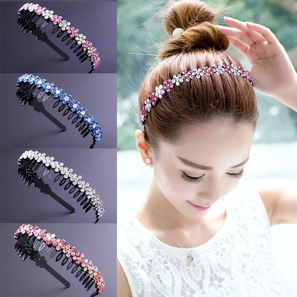 Non-Slip Hair Accessories Headwear Headdress Rhinestone Hairband Hair Band Hoop Crystal Flower Tooth Comb Headband