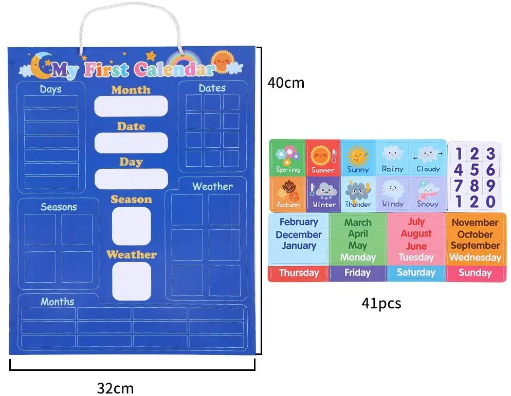 Preschool Magnetic Calendar for Kids Montessori Early Learning Toys Weather, Date, Month, Day, Season Educational Chart