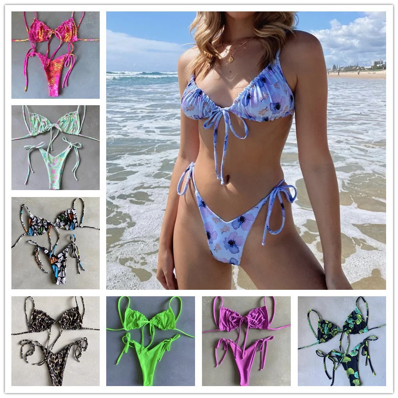 

Sunny Beach Summer Hawaii 2023 New Simple Fashion Split Bikini Multicolor Nylon Sexy Fashion Bikini Women's Swimsuit Triangle