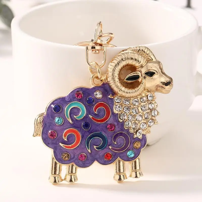 1 Stück Schaf-Schlüsselanhänger, Emaille, Strass, Metall-Schlüsselring, niedlicher Tieranhänger für Tasche, Handtasche, Autoschlüssel, Dekoration, Geschenk – Detail 4