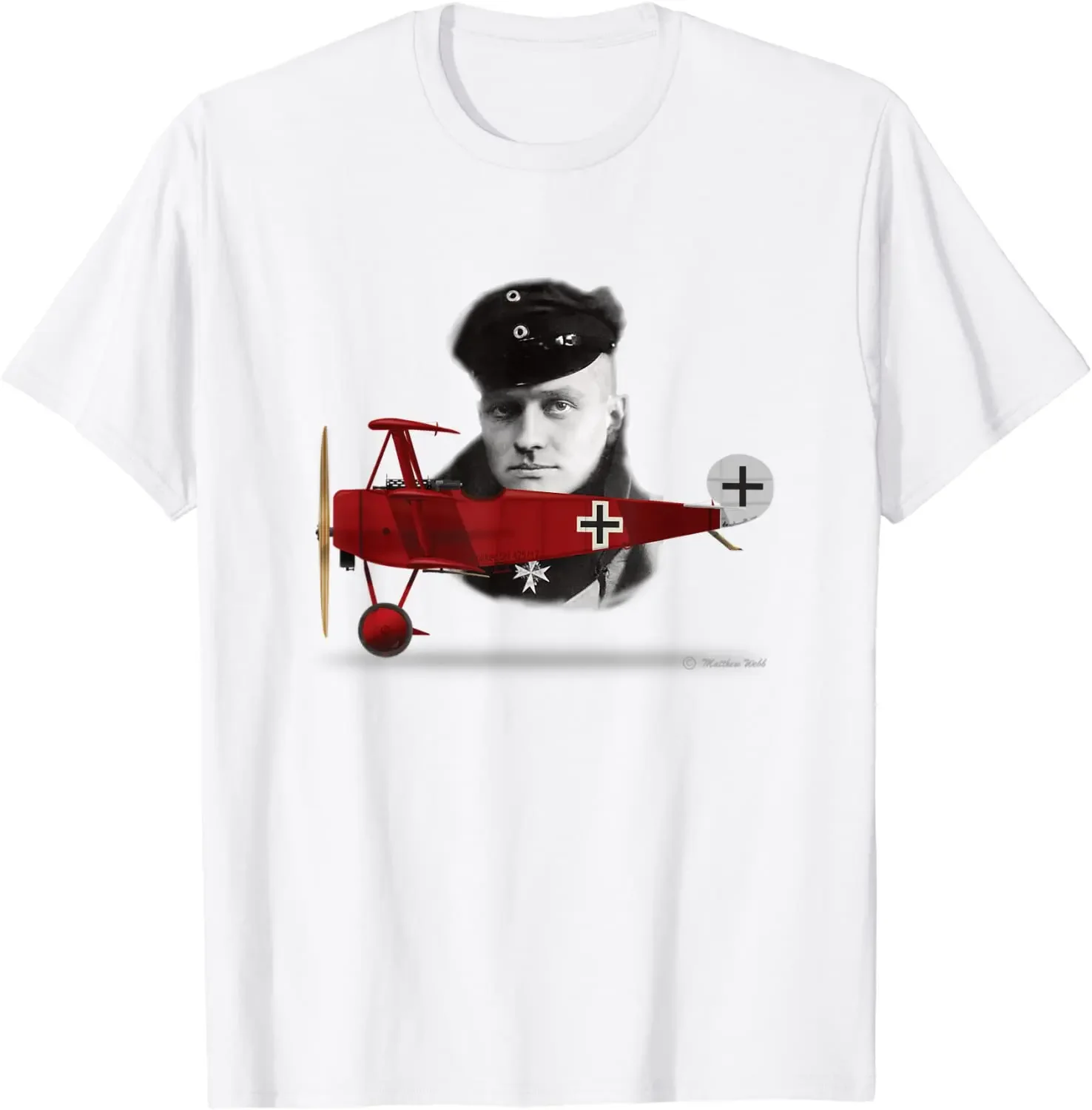 Red Baron Richthofen and His Albatros Fighter Aircraft T-Shirt 100% Cotton O-Neck Short Sleeve Casual Mens T-shirt Size S-3XL