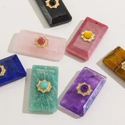 2Pcs Stainless Steel Colorful Cut Natural Stone Charms Rectangular Necklace Pendant DIY Jewelry Accessories