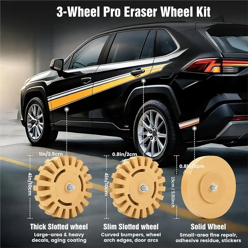 B97A-Adhesive Sticker Removal Tool Kit- Eraser Wheel Decal Remover With Rubber Wheels, Razor Blade Scrapers& Drill Adapters