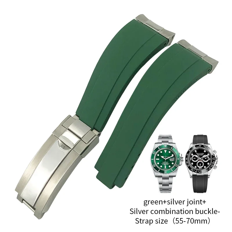 

20mm Metal Link Rubber Silicone Watchband for Rolex Submariner Yacht Master GMT Daytona OYSTERFLEX Curved End Watch Strap