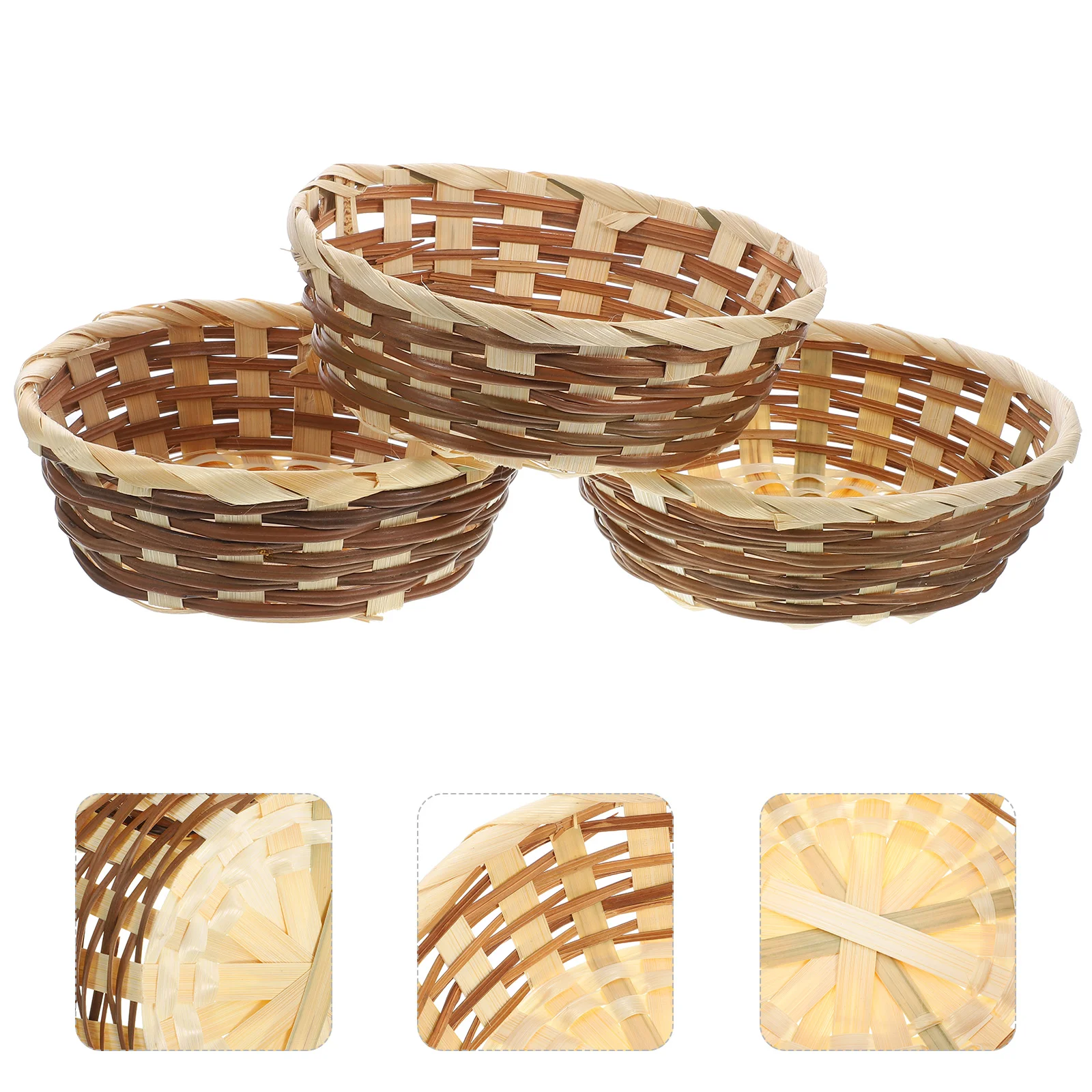 Basket Woven Storage Fruit Serving Baskets Container Bread Food Rattan Wicker Tray Bamboo Round Snack Bowl Vegetable Decorative