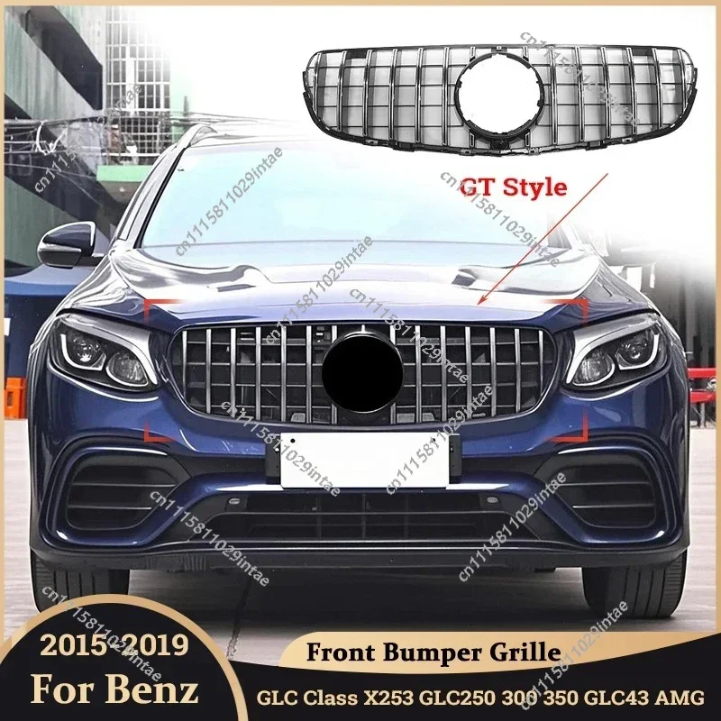 GT Style Front Bumper Grille Hood for Mercedes Benz GLC Class X253 2015-2019 GLC250 300 350 GLC43 AMG Front Center Grid Mesh