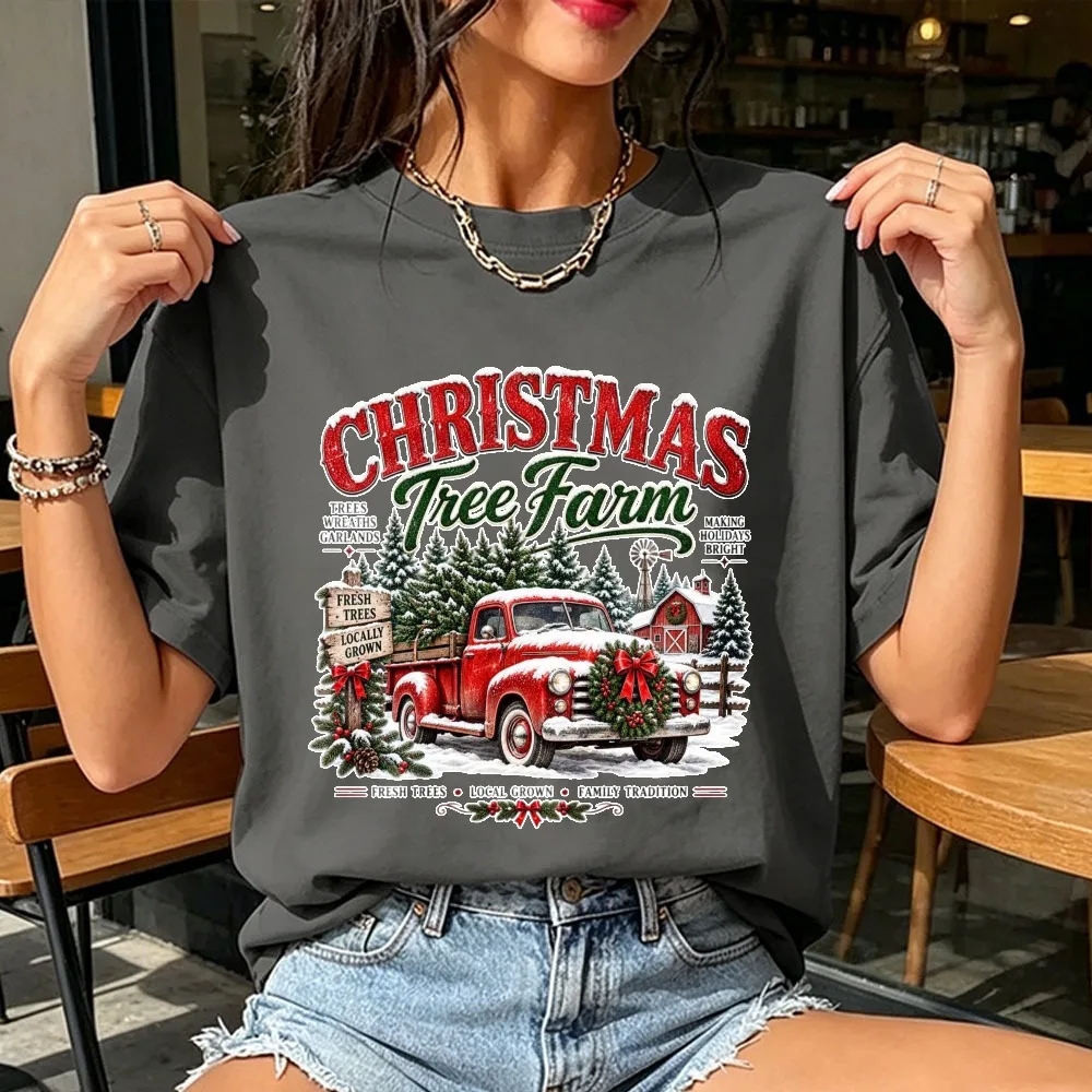 Christmas Tree Farm Tshirt Farm Fresh Christmas Shirt Vintage Christmas Tree Farm Cotton Tees Vintage Red Truck Tops Casual Tees