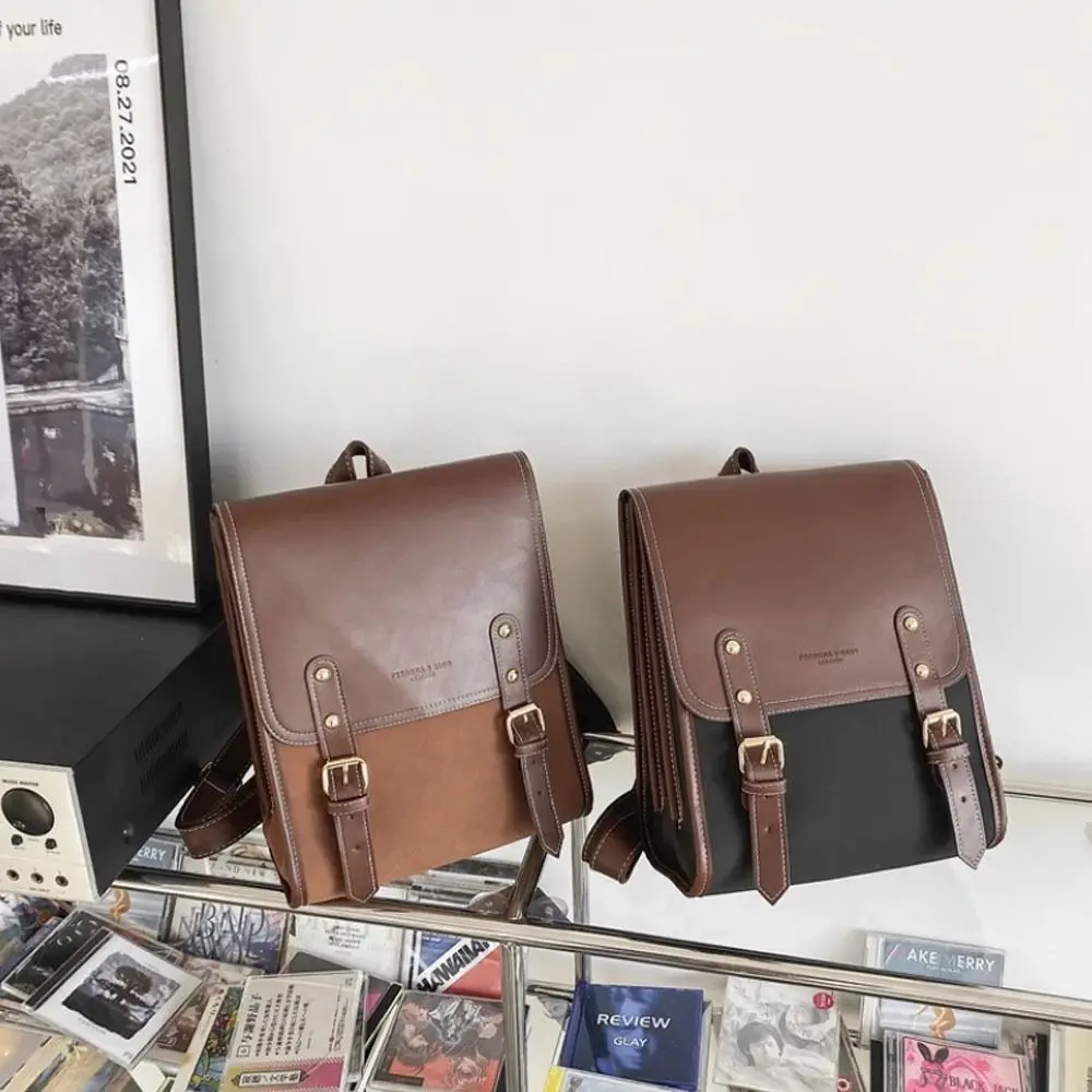 حقيبة ظهر يابانية بسيطة من جلد البولي يوريثان على طراز Preppy حقيبة مدرسية ذات سعة كبيرة Daypack