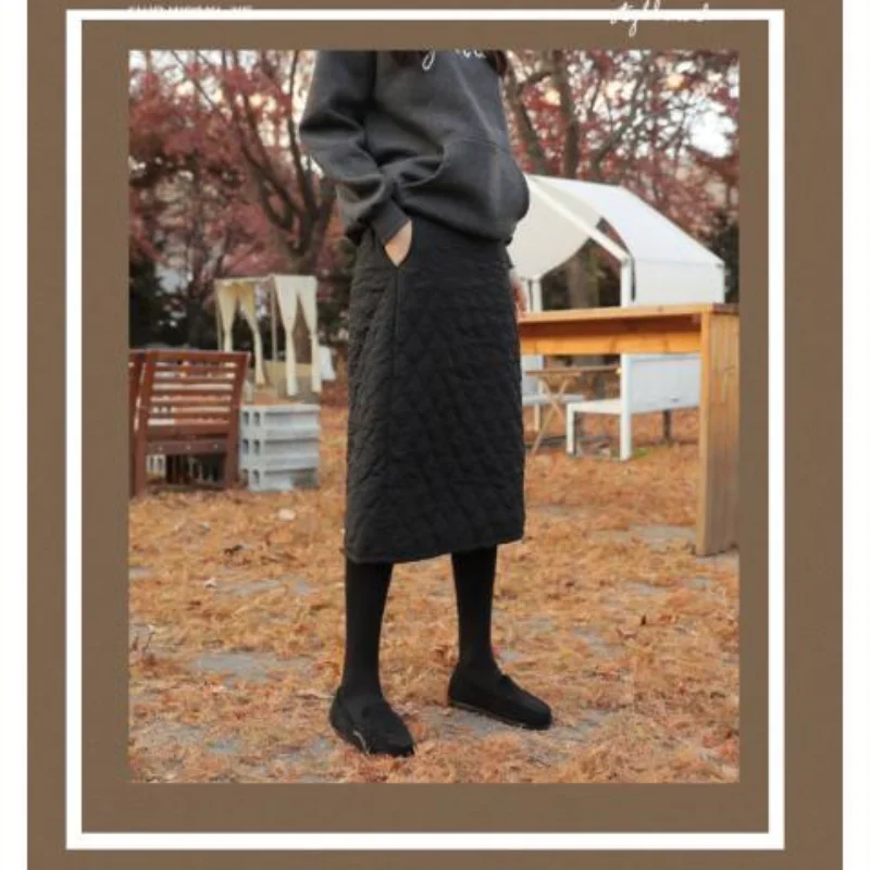 Fashion Thick High Waist Half Length Skirt for Autumn and Winter, Versatile Mid to Long Length Cotton Clip on Skirt for Children
