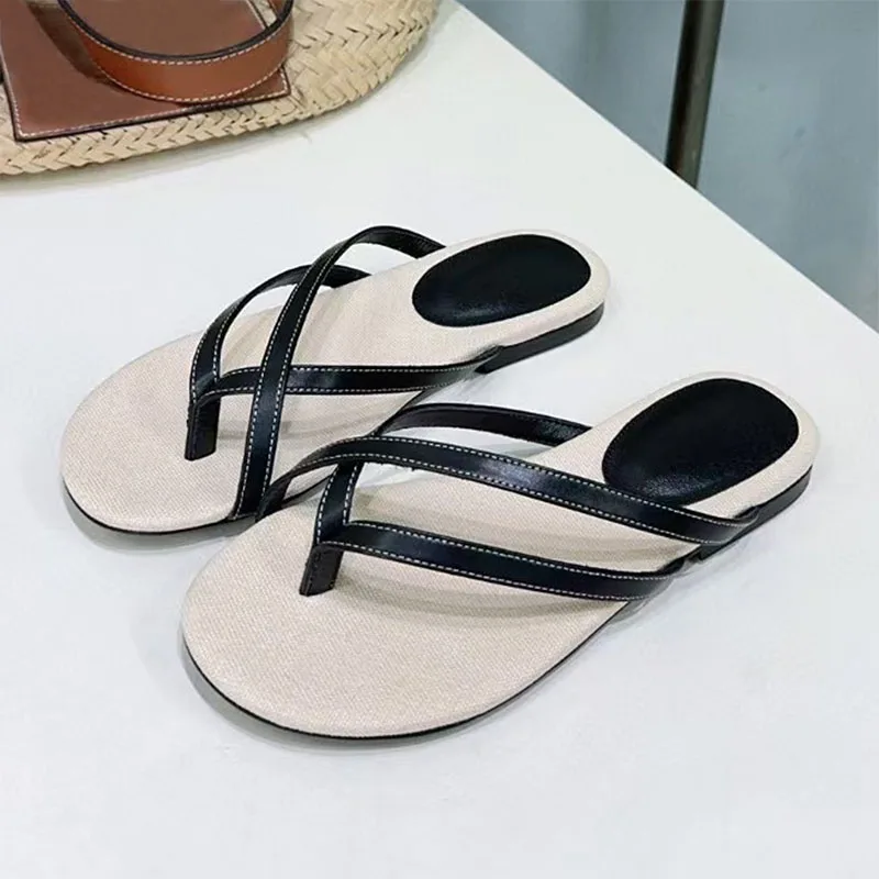 

Hot Selling Flip Flops For Women Summer Slippers Woman Narrow Band Genuine Leather Round Toe Outdoors Slides Women
