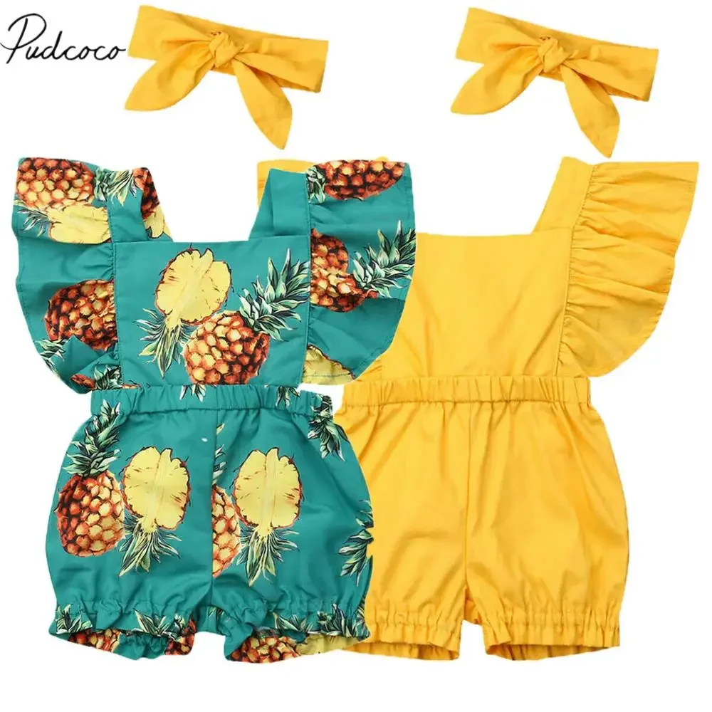 2019 Baby Girl Pineapple Romper Jumpsuit Set | Newborn Ruffle Outfits