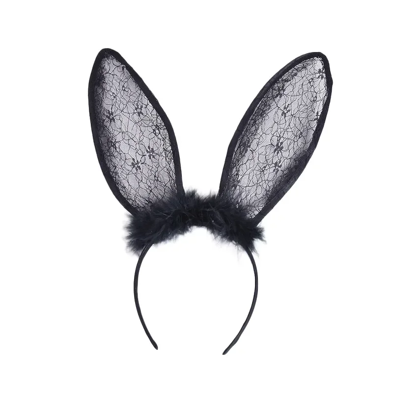10pcs  Women Girls Halloween Christmas Black Lace Rabbit Bunny Ears Masquerade Headband Carnival Party Costume