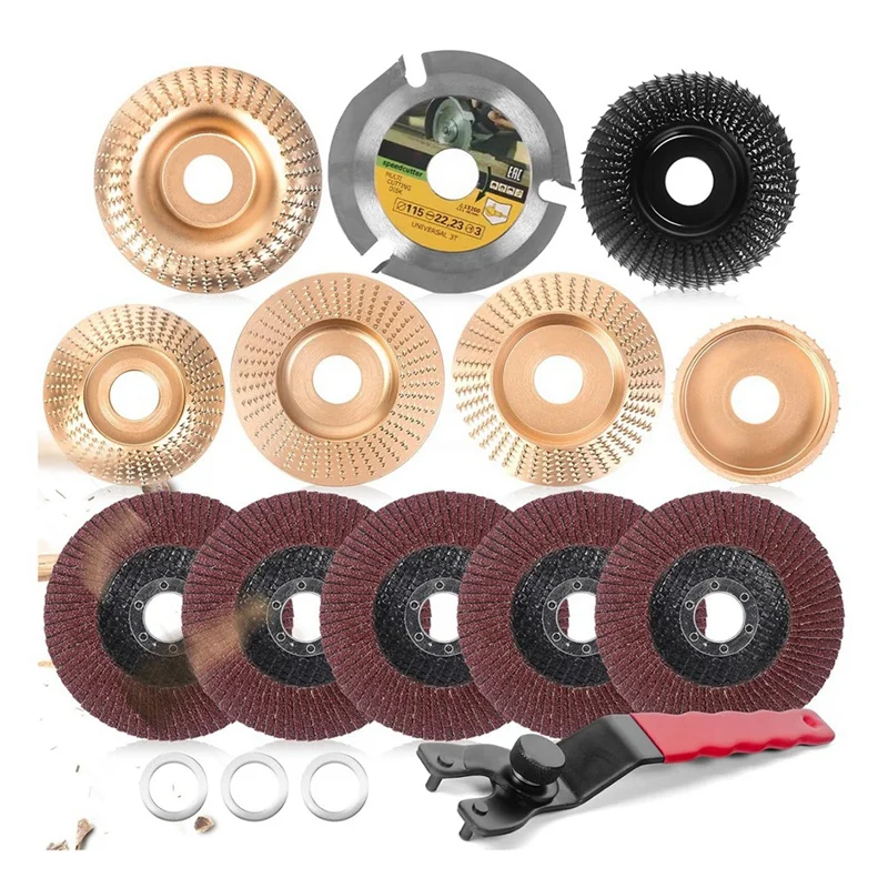 

GTBL 13PCS Wood Carving Disc Set For 4 1/2 Angle Grinder Attachments, Stump Ginder Blades Wheel For Wood, Flap Disc