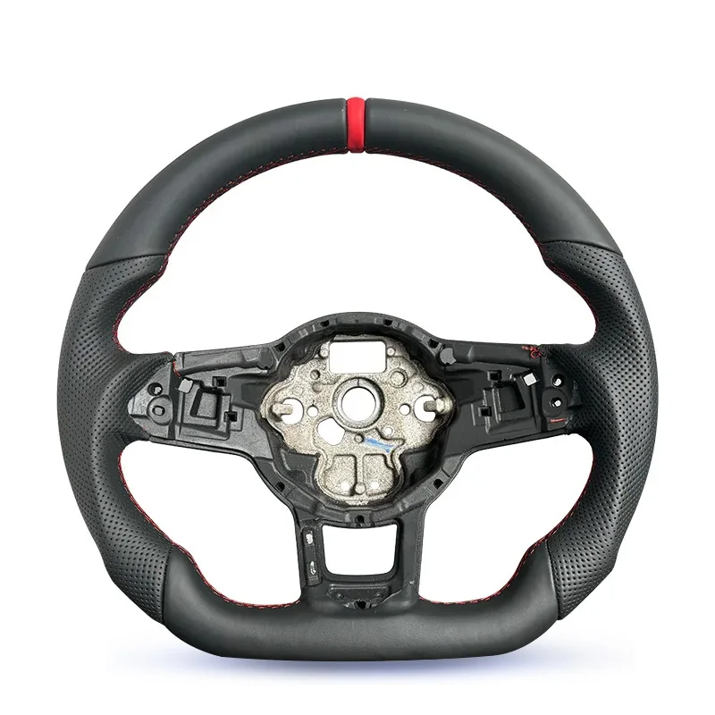 Steering Wheel For Golf 7 7.5 GTI MK7 Is Made Of Genuine Leather Material Multi Color Stitching White Black Red, Bore