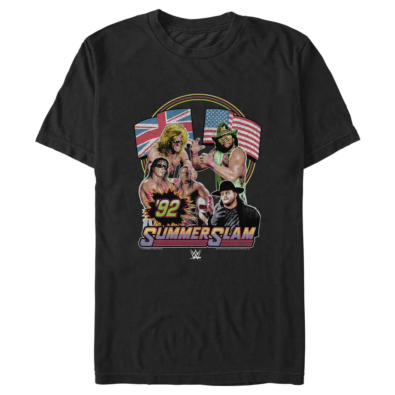 Men's WWE 92 Summer Slam T-Shirt Short Sleeve Tops Tees Cotton Print Tshirts