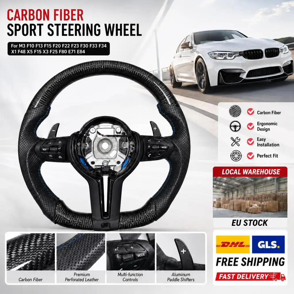 Volant pour BMW M3 F10 F13 F15 F20 F22 F23 F30 F33 F34 X1 F48 X5 F15 X3 F25 F80 E71 E84 M Sport en fibre de carbone, modification de voiture