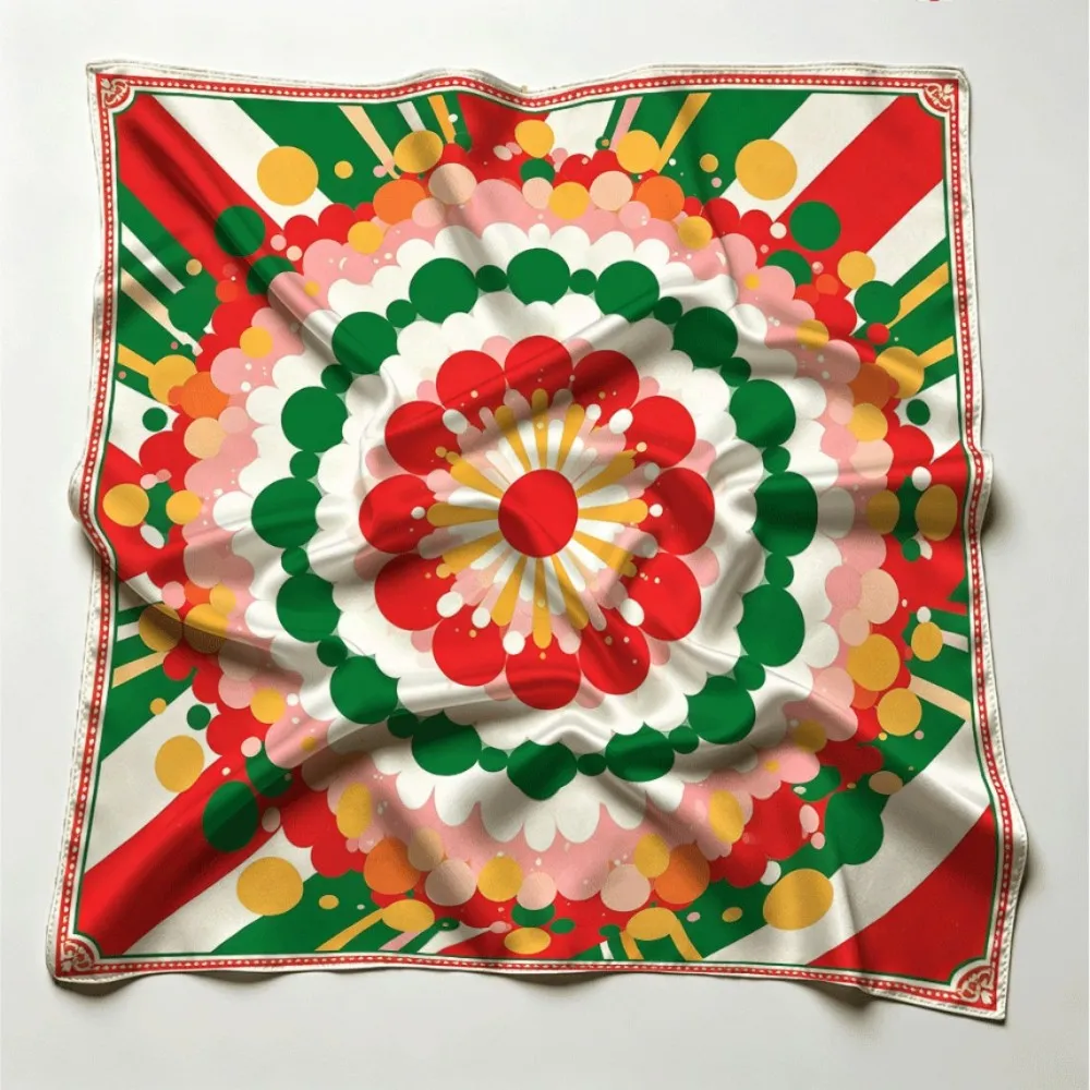 Vibrant Colorful Circle Pattern Square Women Daily Square Scarf, Versatile Neck Hair Bag Charm Gift