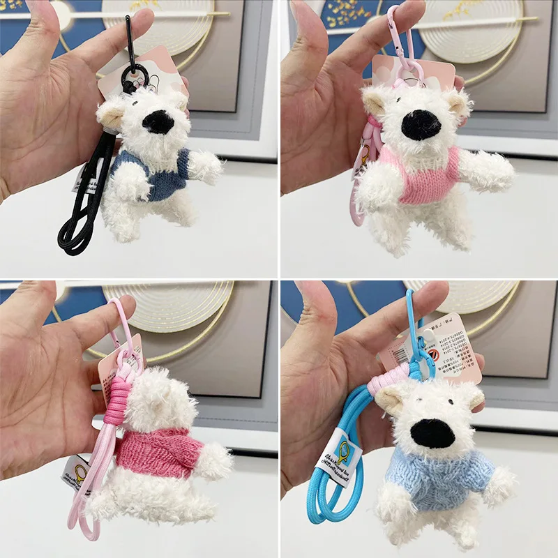 Kawaii West Highland Plush Doll Toys Key Chain Schoolbag Pendant Backpack Hanging Decoration Cartoon Kids X-Mas Gifts For Girls