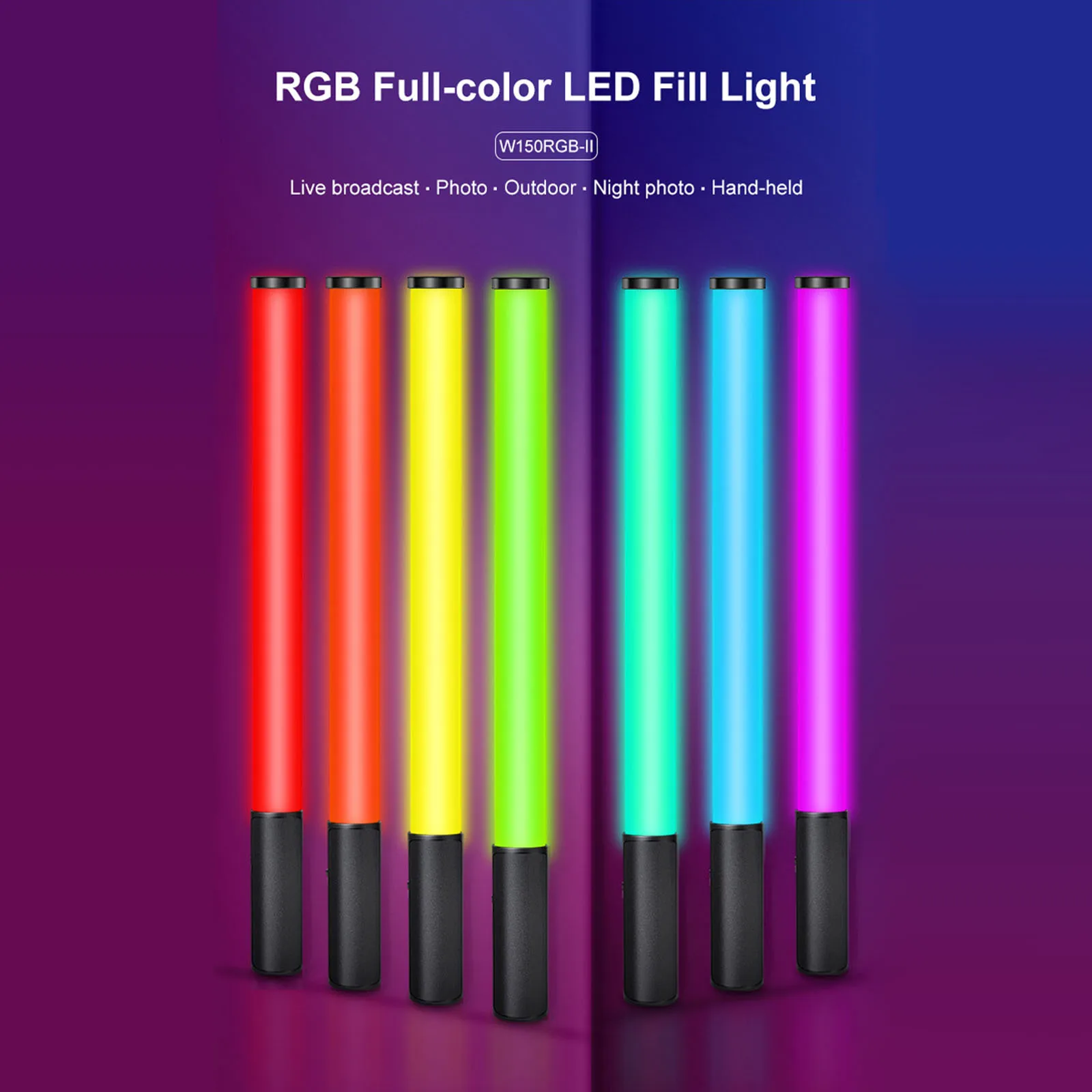 W150 RGB Tube Light Handheld Led Lighting Stick Creative Video Fill Light Lamp for Live Broadcast Photo Short Video Shooting