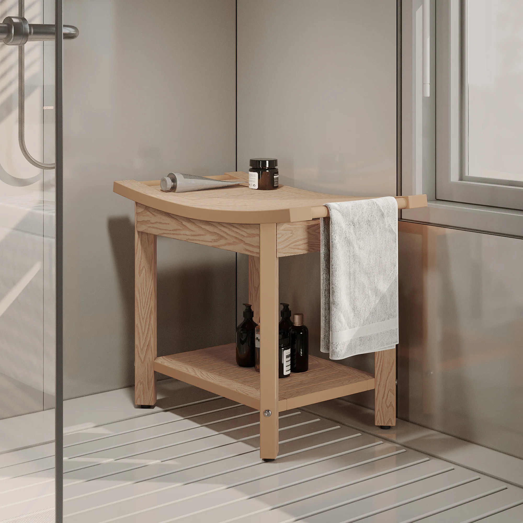 Poly Lumber Shower Bench Shower Stool with Storage Shelf Water Resistant & Non-Slip  For Bathroom