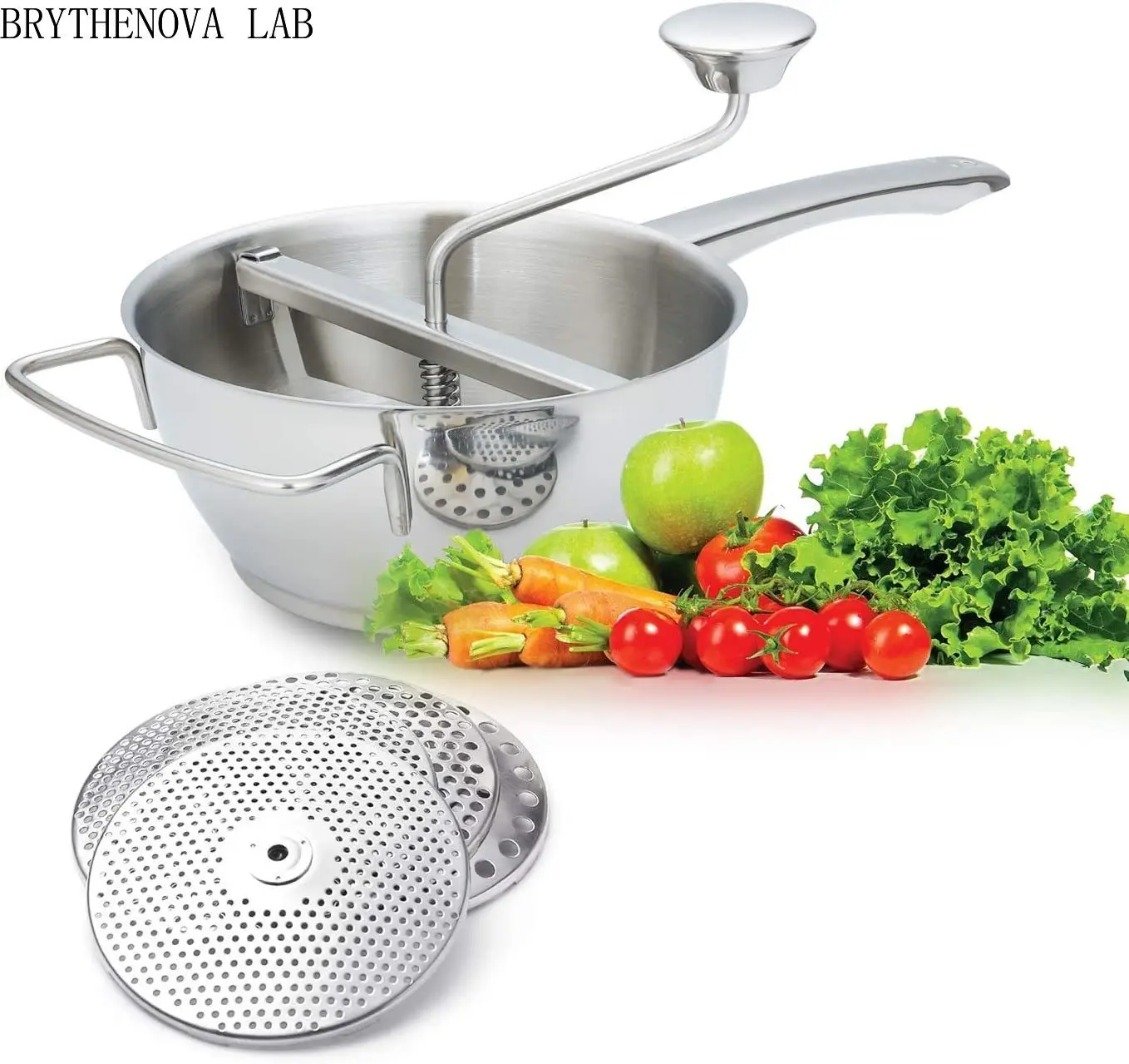 Stainless Steel Hand Crank Manual Grinder for Vegetable Mashed Tomato Potato Applesauce Dishwasher Safe Rotary Food Mill