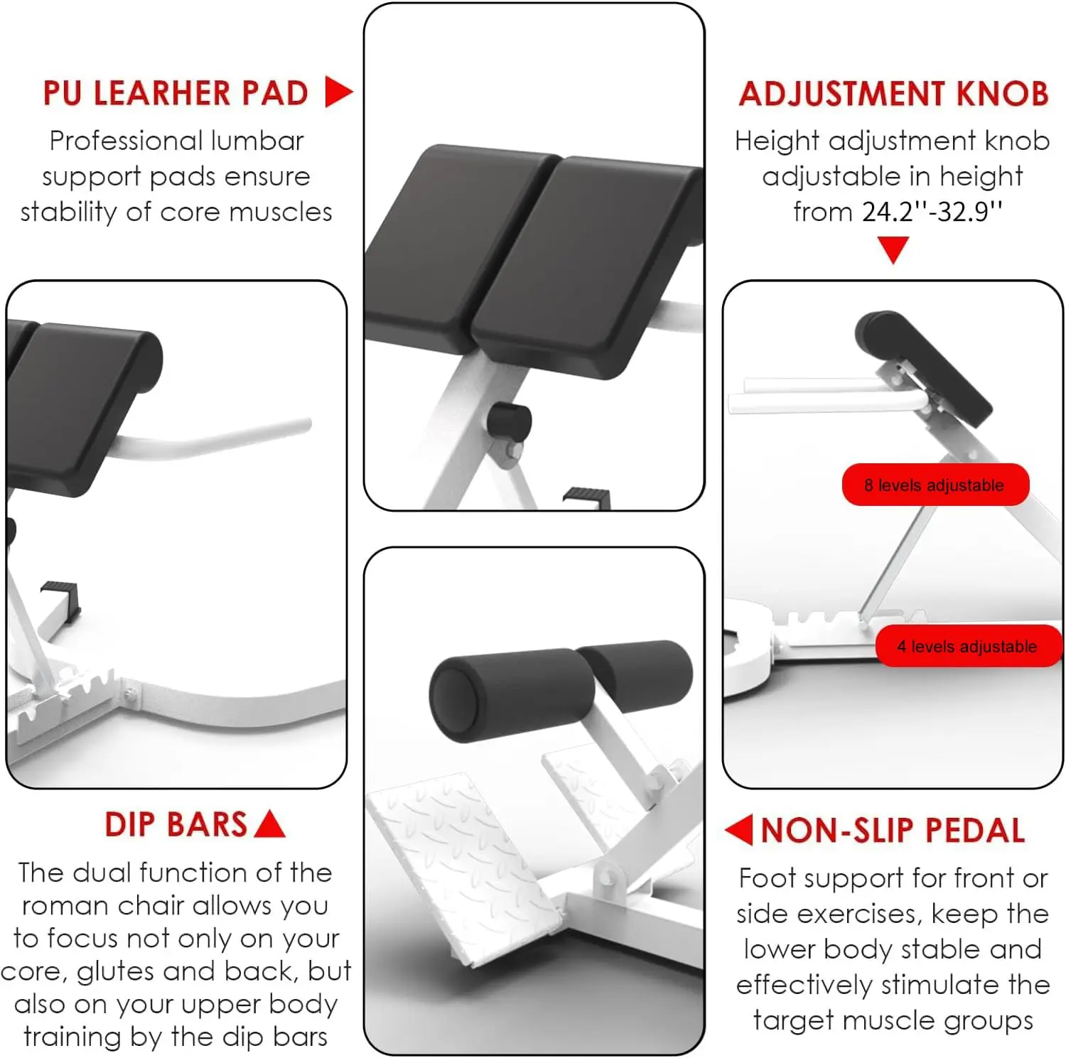 Adjustable Home Roman Chair, Multi-Angle Back Extension Bench, Abdominal Core Training Board with Foldable Anti-Slip Base