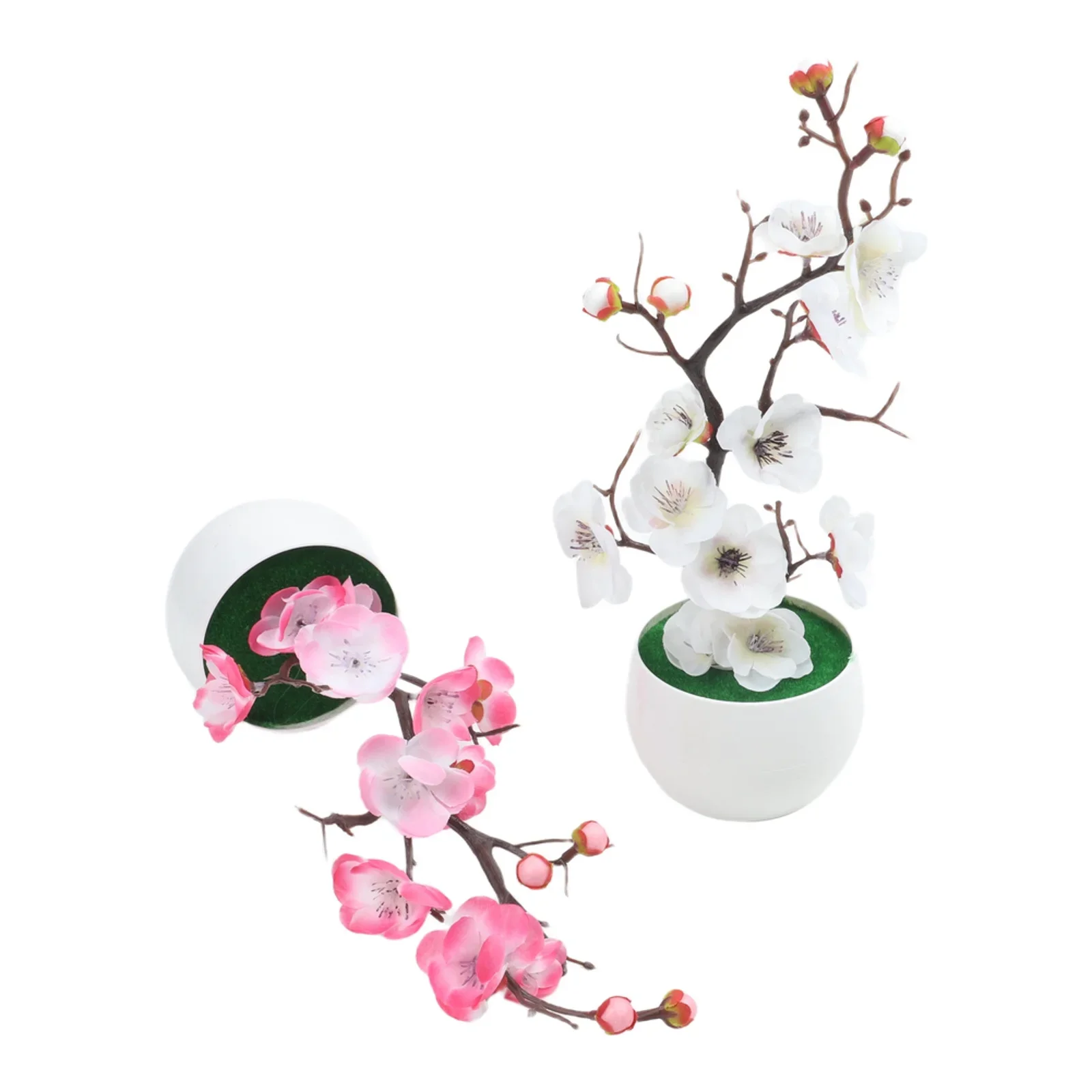 Fake Flower Tray Planting with Wax for plum Branch Bonsai for Indoor Outdoor Use Plastic Artificial Bonsai Arrangement Set of 4