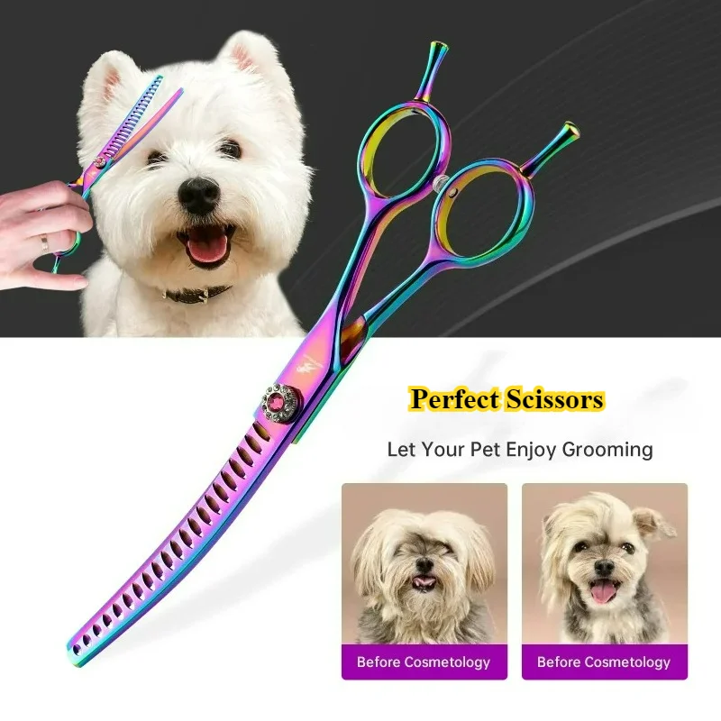 

Japan440C Pet Up Down Bent Teeth Clipper 7''Professional Dog Grooming Shear For Dog Face Body Groomer Tools