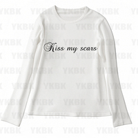 Retro Fashion letter pattern long-sleeved Casual 90s Print Y2K top rock gothic aesthetic punk casual silm womens O-neck T-shirt