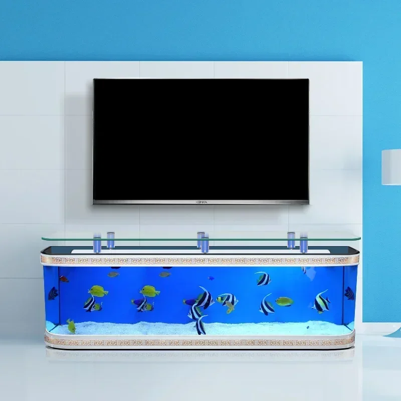 European-Style TV Cabinet Fish Tank Aquarium Living Room Large Floor Glass Bar Coffee Table