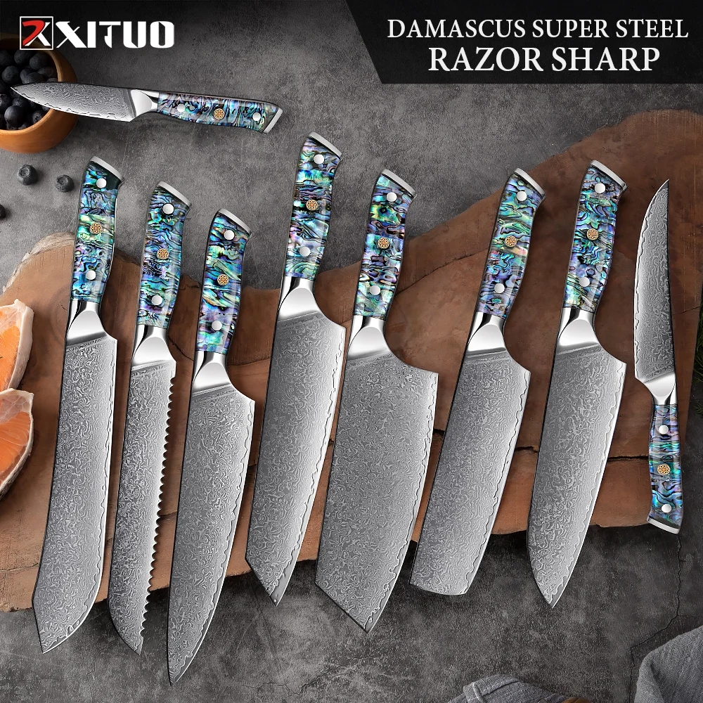 Imagem -06 - Xituo-damascus Aço Facas Grupo Chef Faca Cutelo Cozinha Paring Pão Faca During Sharp Abalone Shell Handle 1- Pcs Mais Recente