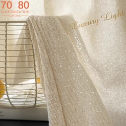 French Simple Cream Platinum Sequins Heavy Linen Wool Woven Tulle Curtains for Living Room Bedroom Balcony Drift Window