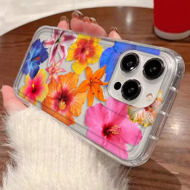 الكركديه الأزهار نمط جراب هاتف آيفون 16 15 14 13 12 11 برو ماكس XS X XR زائد Mini SE 2020 2022 الوفير فوندا