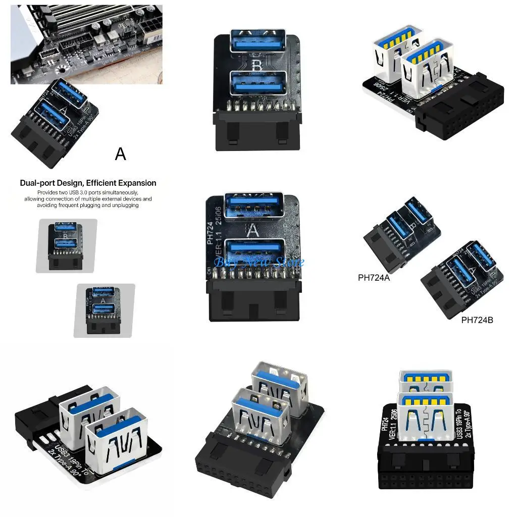 

20CE Fast Speed USB3.0 Double Port 19PIN to Type A 90 Degree Motherboard Adapter