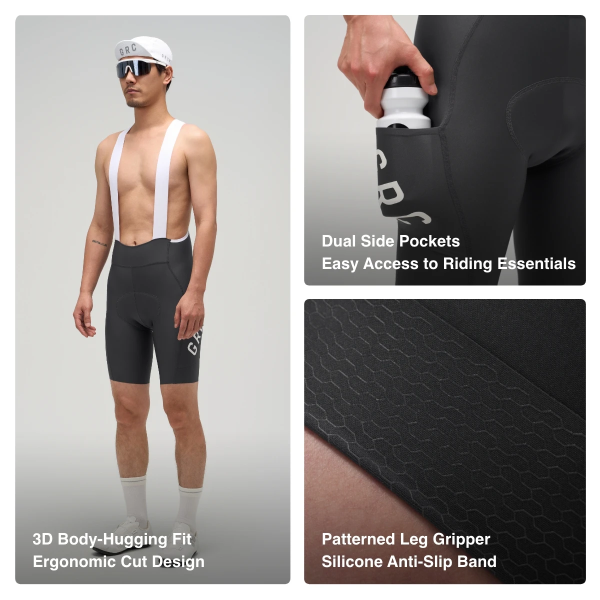 GRC Cycling Apparel Men's Black Label Long‑Distance Bib Shorts