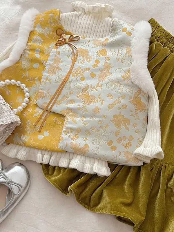 

Comfortable Girls' Hanfu Velvet f-length Embroidered Top Skirt Set Winter 2025 New Sle Chinese Traditional Children's Ou...