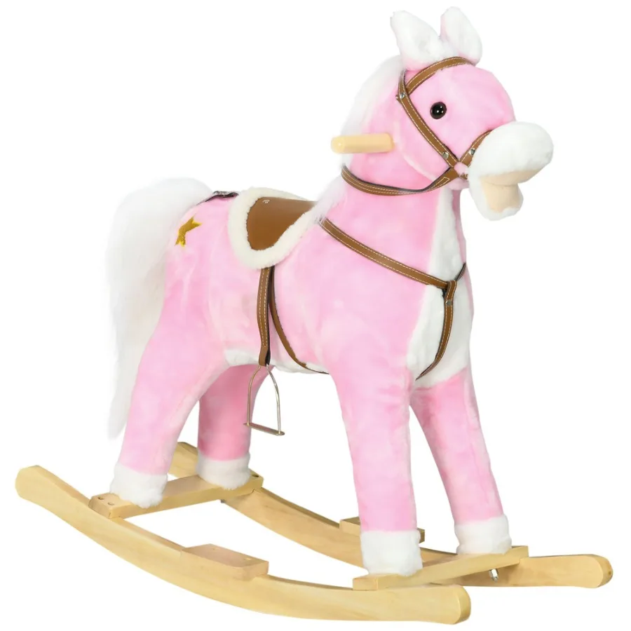 

Rocking Horse with Sound Ride on Horse with Saddle Toddler Rocker Gift for 38 Year Old Pink