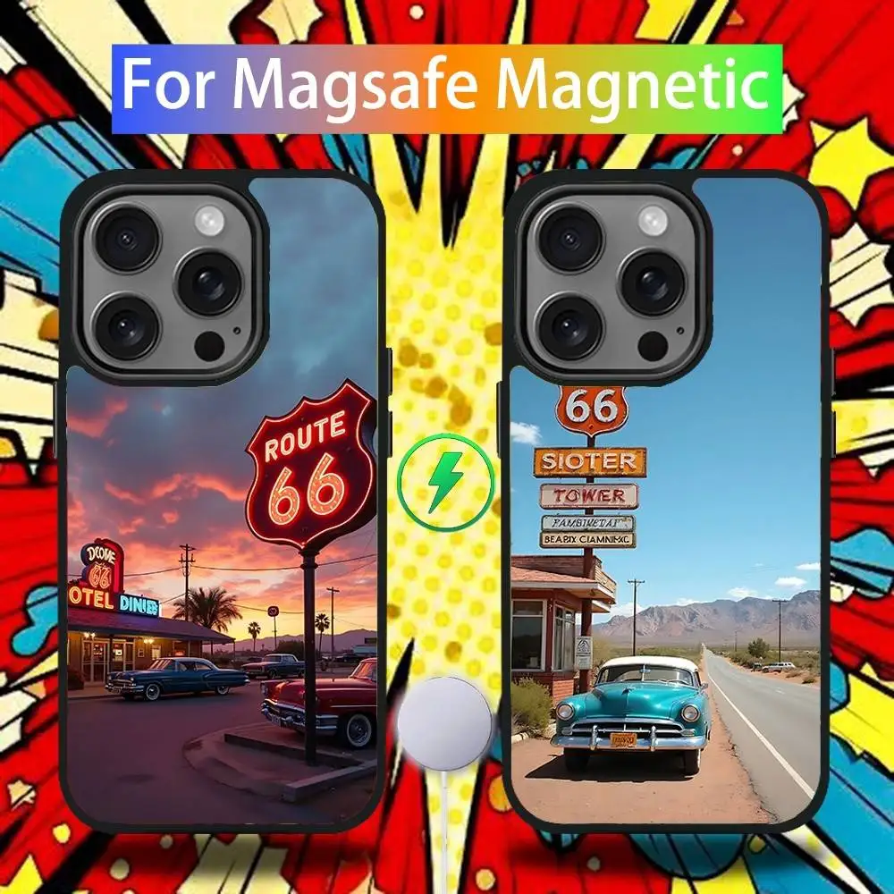 

US Route 66 Phone Case For iPhone 16,15,14,13,12,11,Pro,Max,Plus,Mini,SE4,E Magnetic Magsafe Wireless Charging