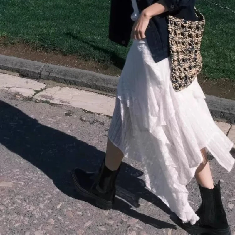 

Design Sense Women's niche irregular lace ruffle hem light and breathable layered versatile skirt