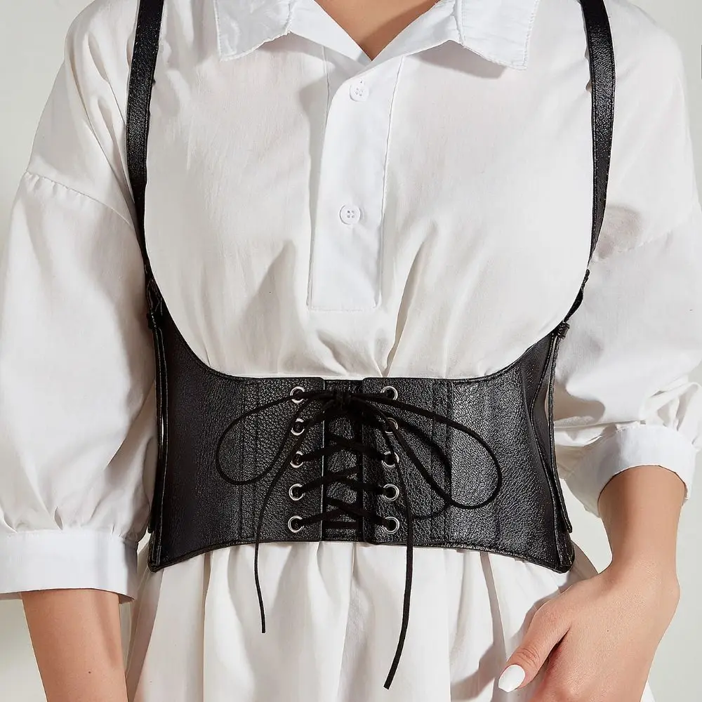 Mode PU lederen bretels elastische buikbanden zwarte verstelbare brede riem stropdas touw afslankende taille corset jurk